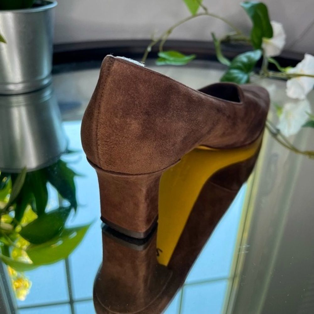 Salvatore Ferragamo Brown Suede Blcok Heeled Shoes Loafers Size 9​​​ - Picture 8 of 15